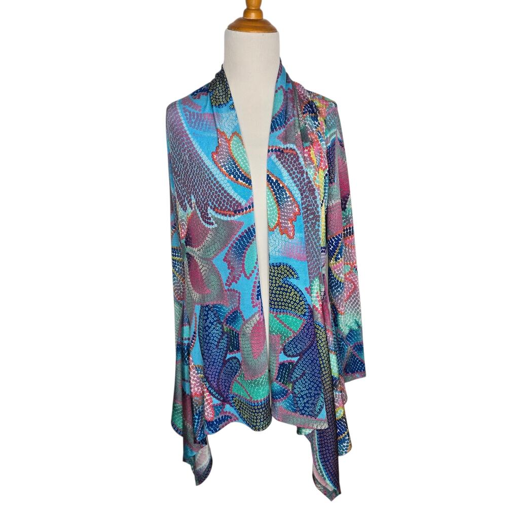 Clara Sun Woo Printed Mosaic Cardigan Open Front Groovy Colorful Women Small